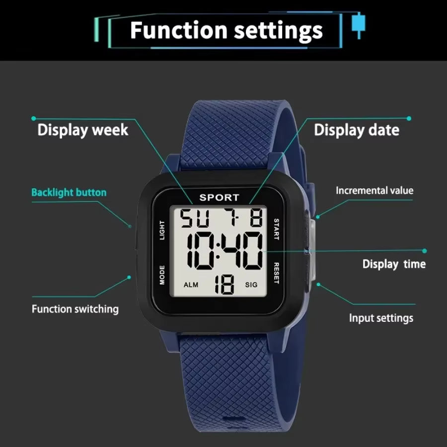 Waterproof Digital Sports Watch Men Military Tactical LED Backlight Wristwatch
