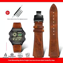 Retro Genuine Leather Strap For Casio Ae-1200 /1300 A158w A168 W-216h Ae1200 Vintage Watch Band Convex Mouth Men's Bracelet 18mm