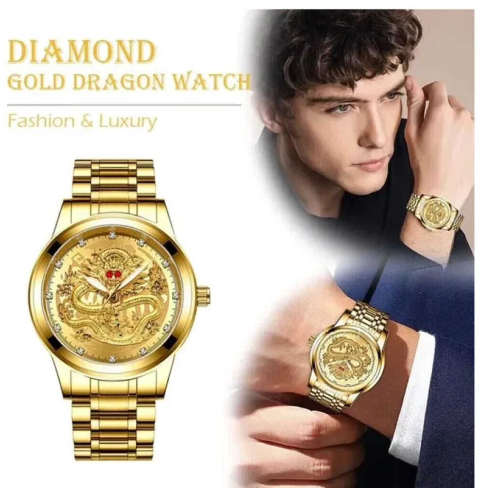 Waterproof Gold Men's Diamond Quartz Watch