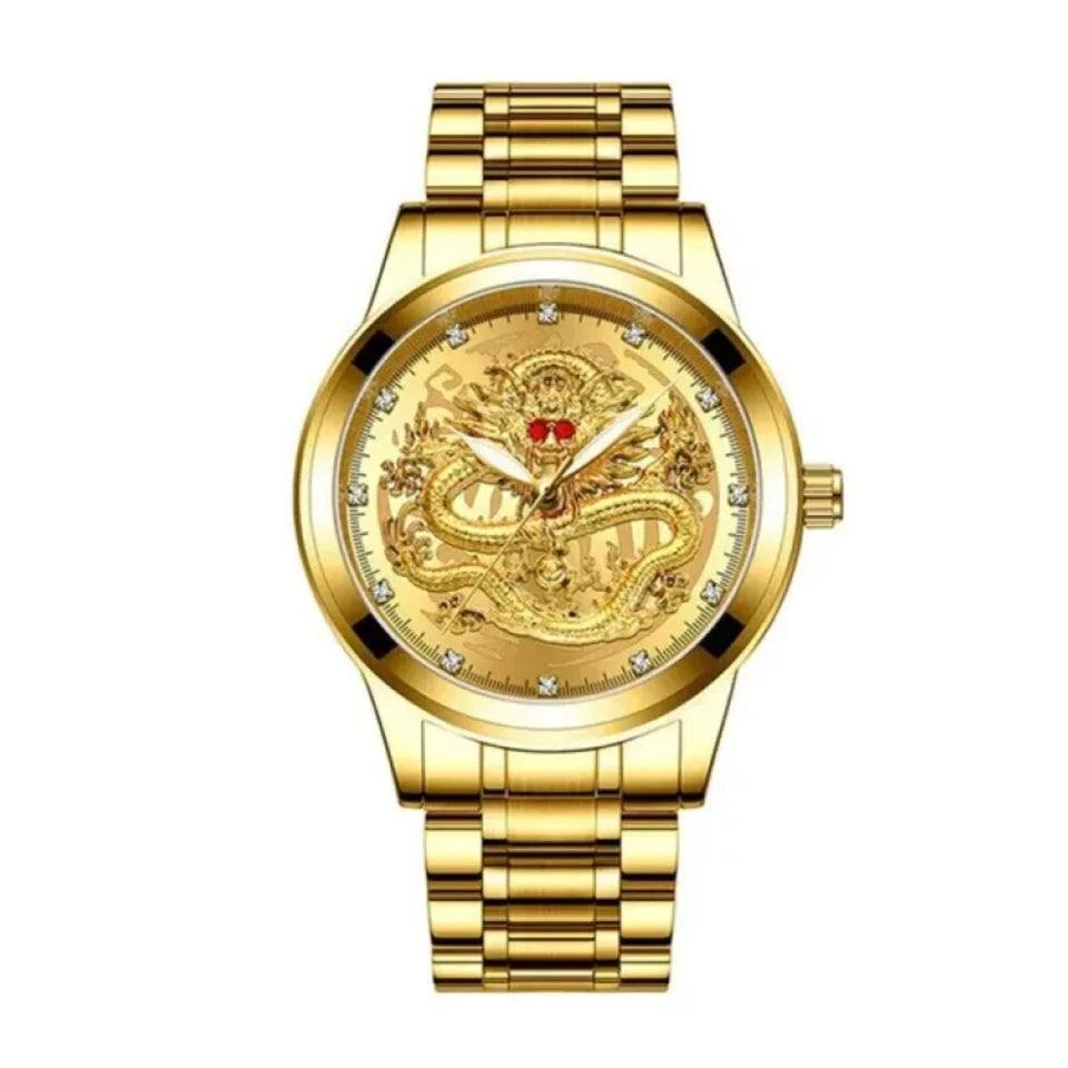 Waterproof Gold Men's Diamond Quartz Watch