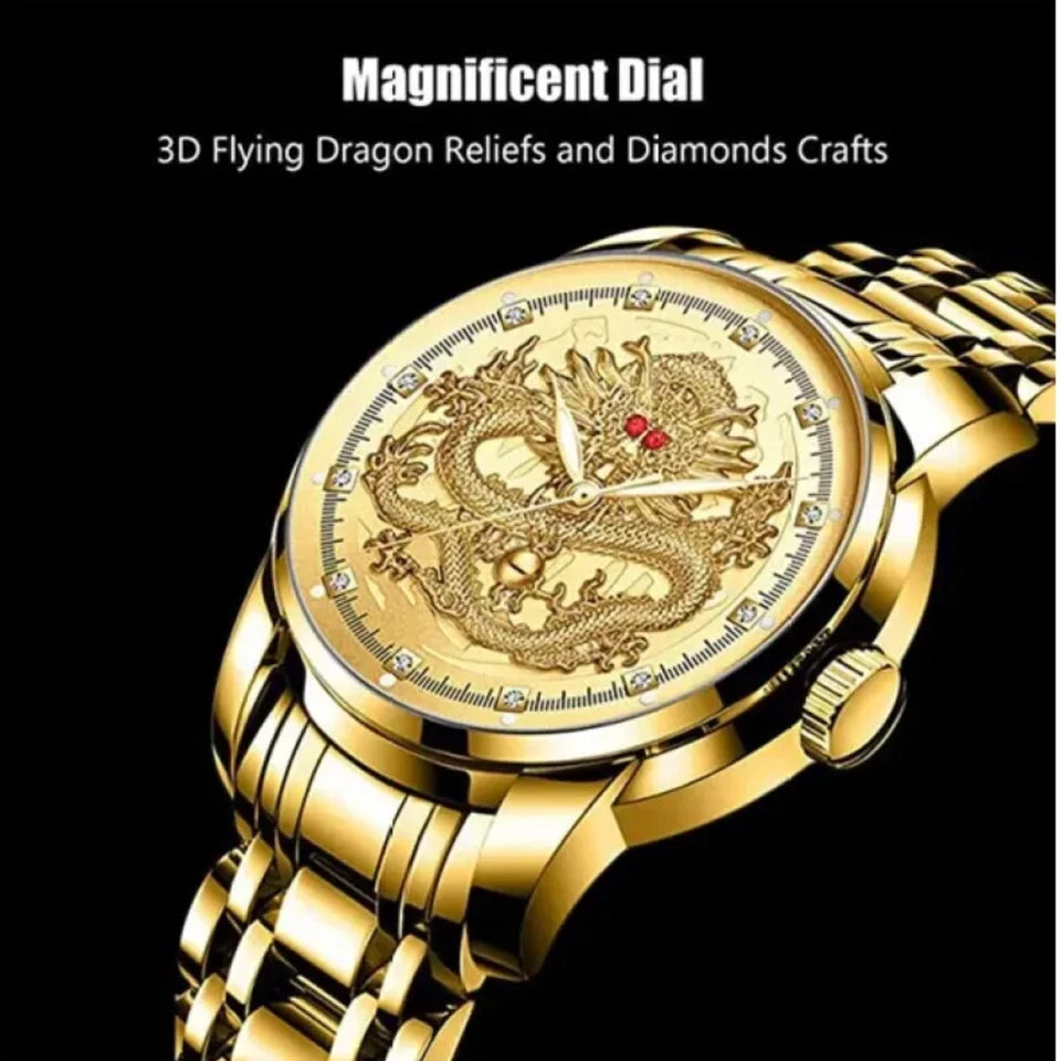 Waterproof Gold Men's Diamond Quartz Watch